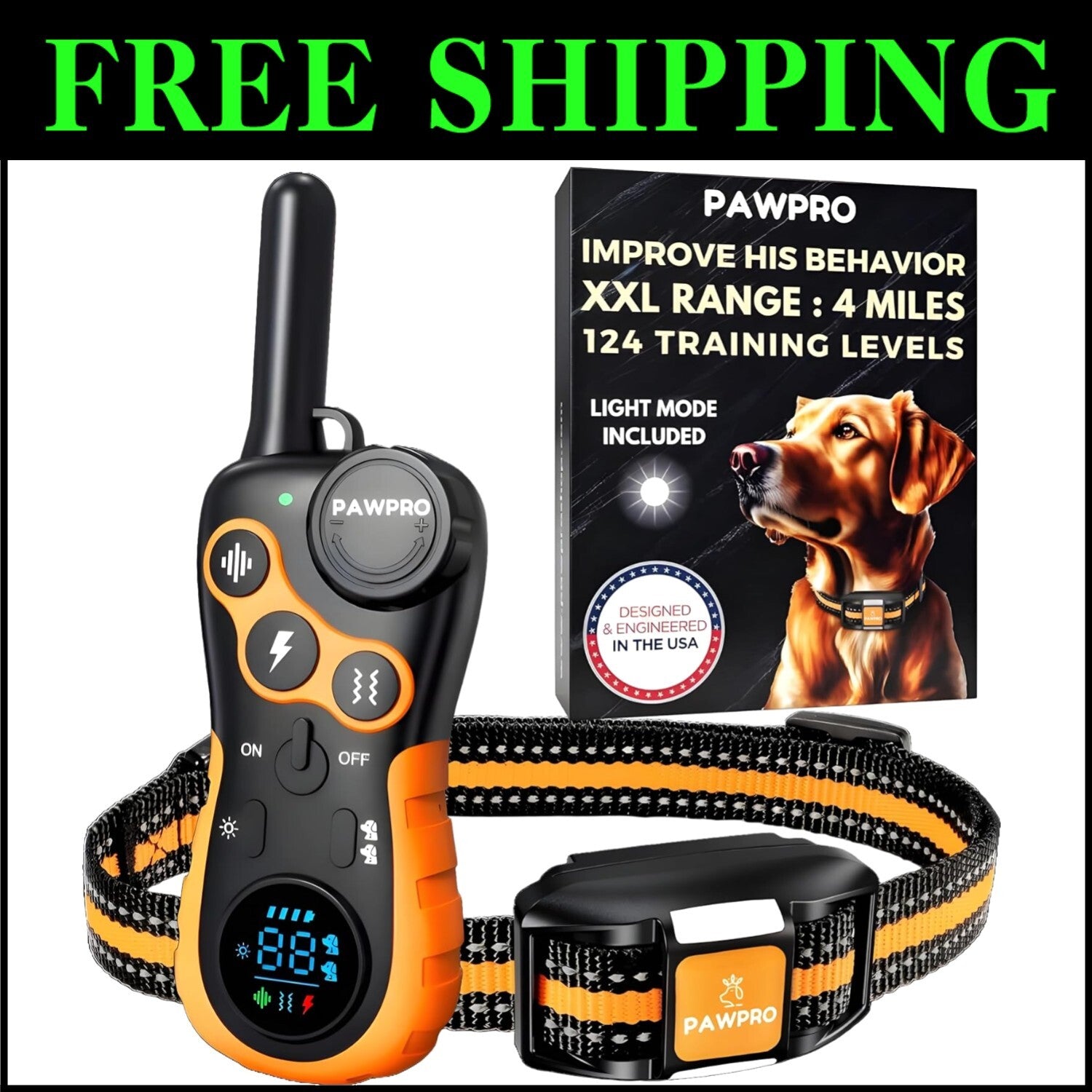 Rechargeable Dog Shock Collar - 4-Mile Range & Beep, Vibration, Shock Modes