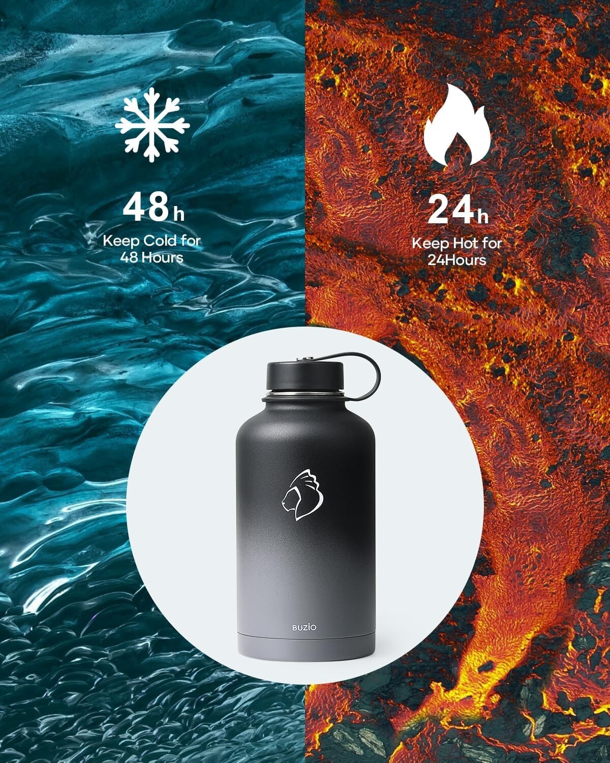 64 oz Insulated Stainless Steel Water Bottle with Straw & Flex Cap Options