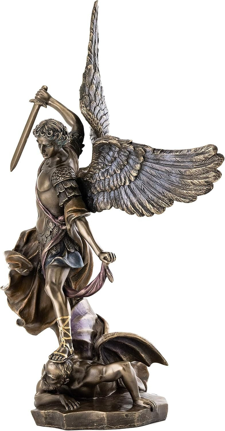 Premium 14.5-Inch St. Michael Statue - Hand-Painted Cold-Cast Bronze Collectible