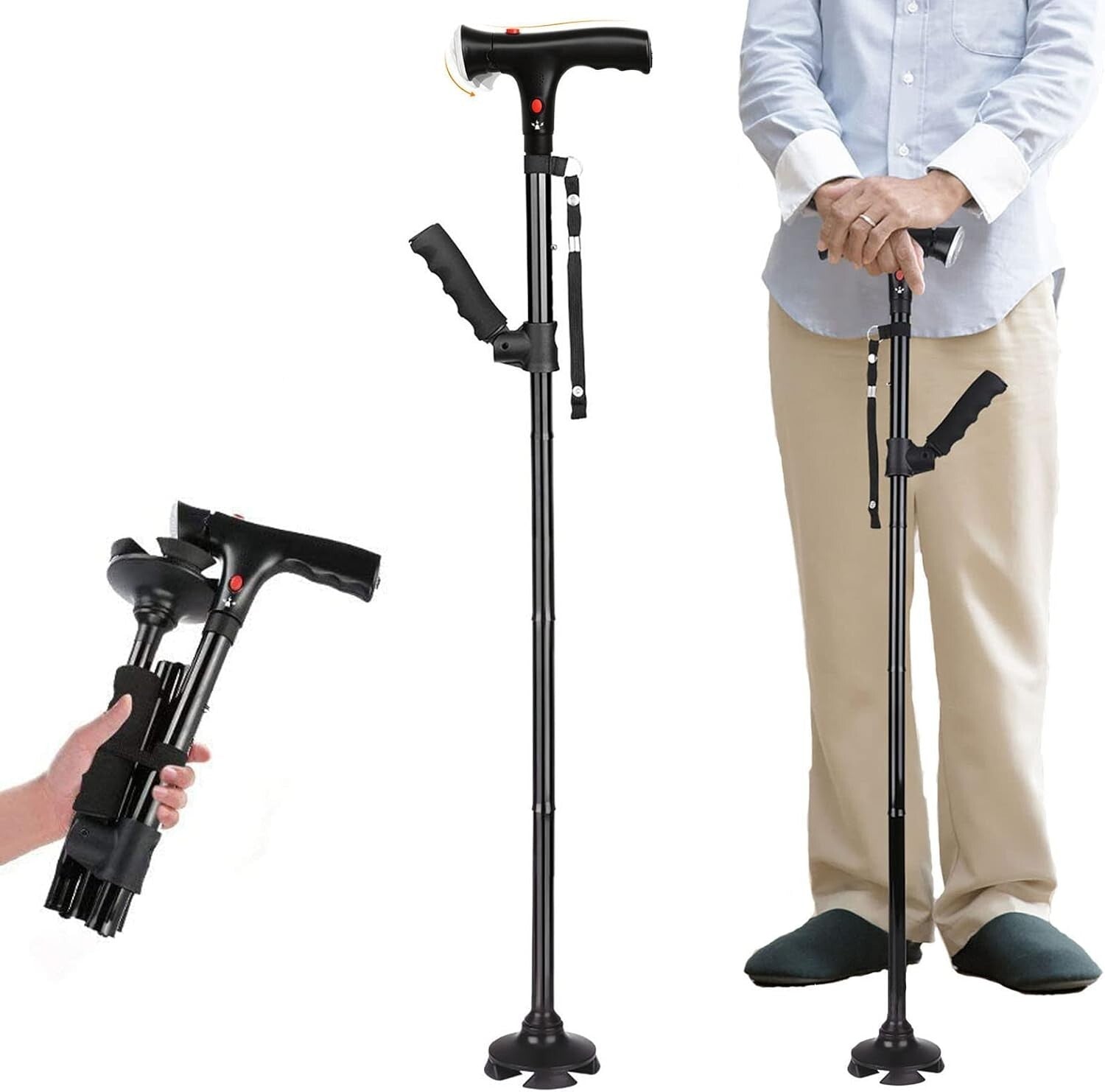 Versatile Walking Cane for Men & Women - Adjustable Length & Built-in Light