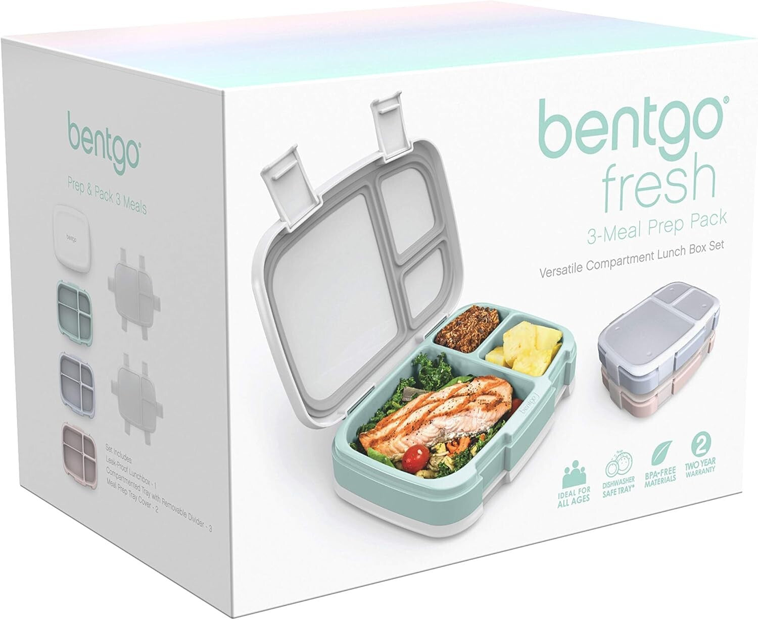 Eco-Friendly Lunch Box Set - 3 Compartments for Balanced Meal Prep - Aqua Color