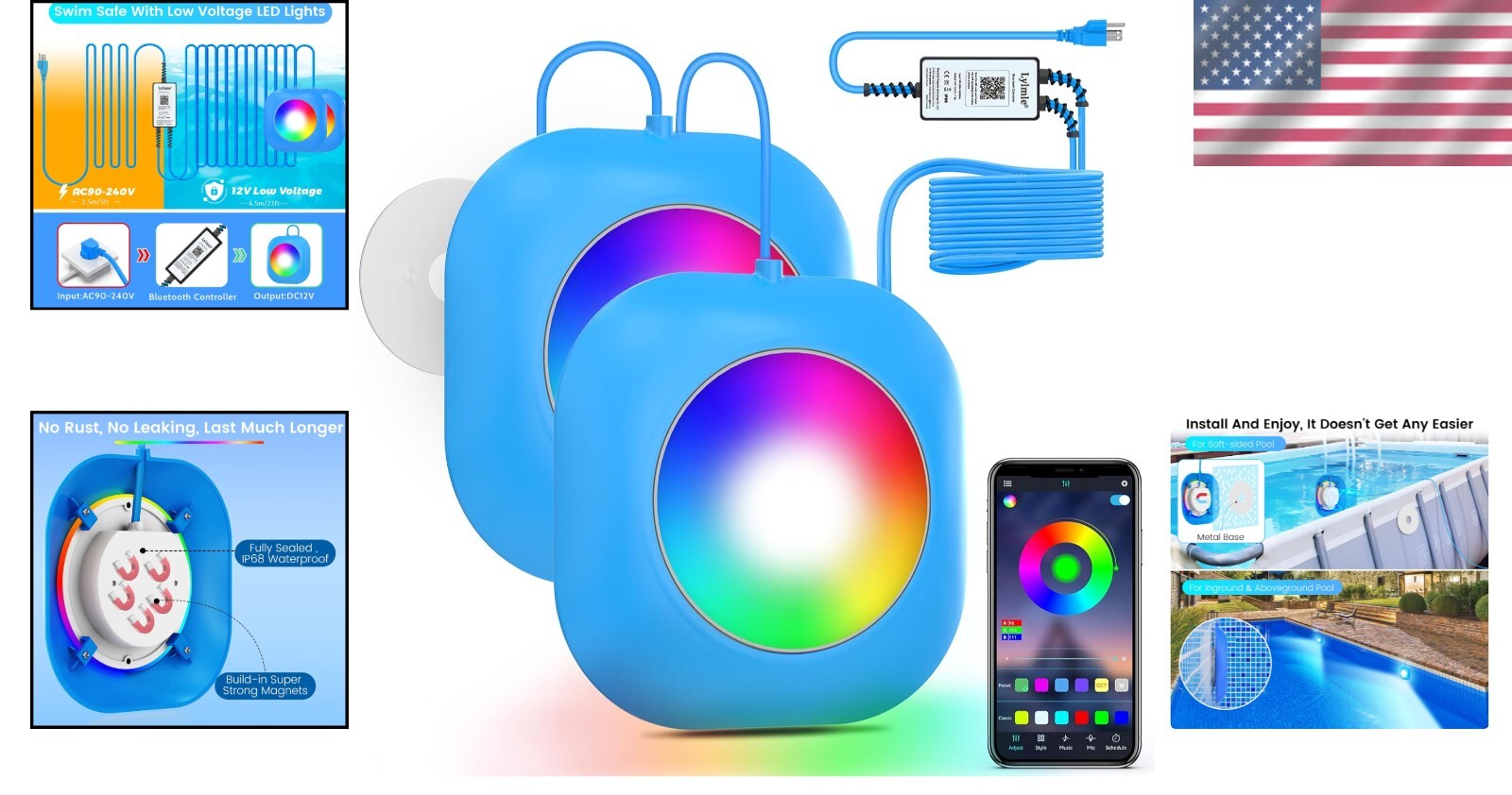 Customizable Magnetic Pool Lights - Safe for Night Swimming with APP Control