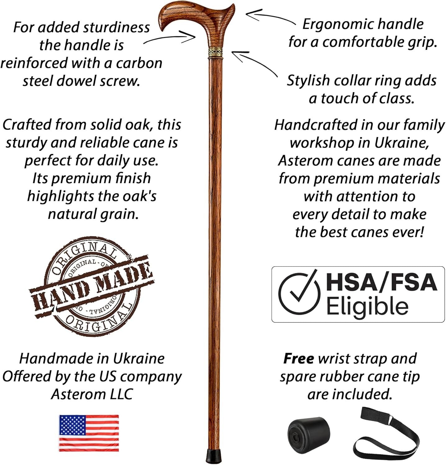 Fashionable 33-Inch Wooden Cane - Handmade Ergonomic Design for Every Lifestyle
