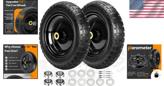 Flat-Free 13” Garden Cart Tires with Enhanced Friction - Maintenance-Free Travel
