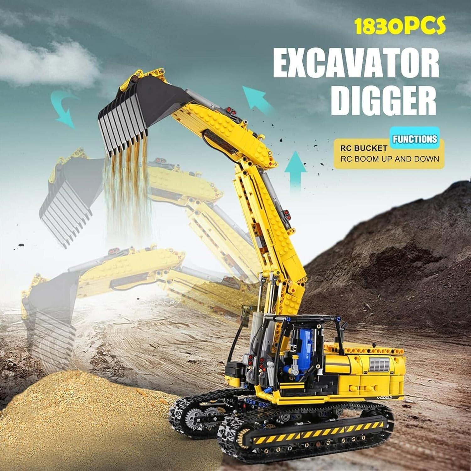 Kids' Remote Control Excavator - 1830 Pieces Building Set for STEM Learning
