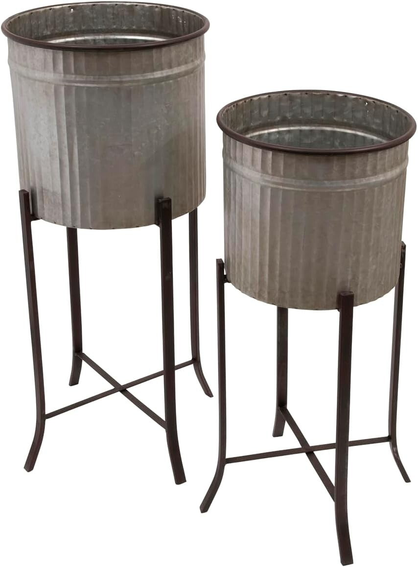 Modern Set of 2 Iron Planters with Stands - Perfect for Your Indoor Jungle