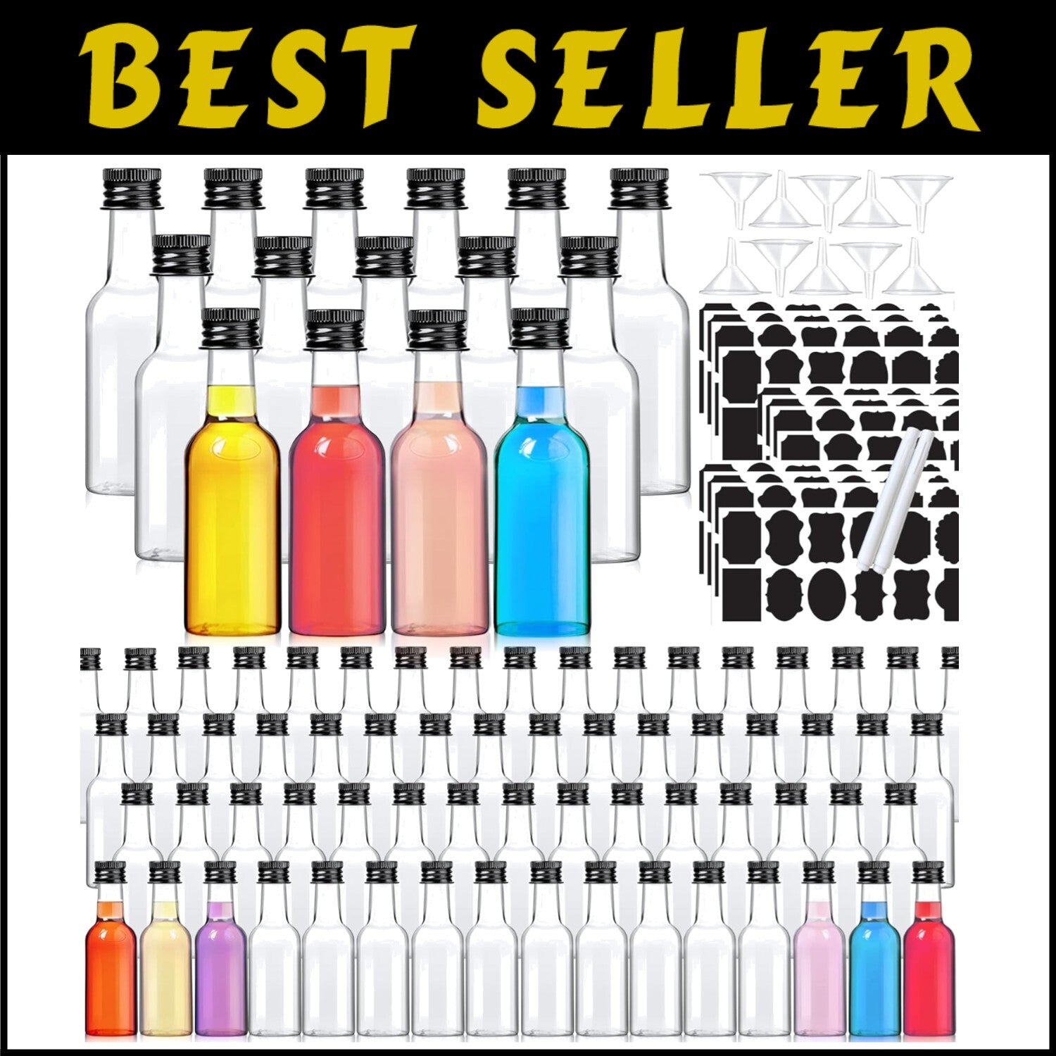 Reusable 120 Pack 2 oz Plastic Shot Bottles with Funnels - Perfect for Crafts