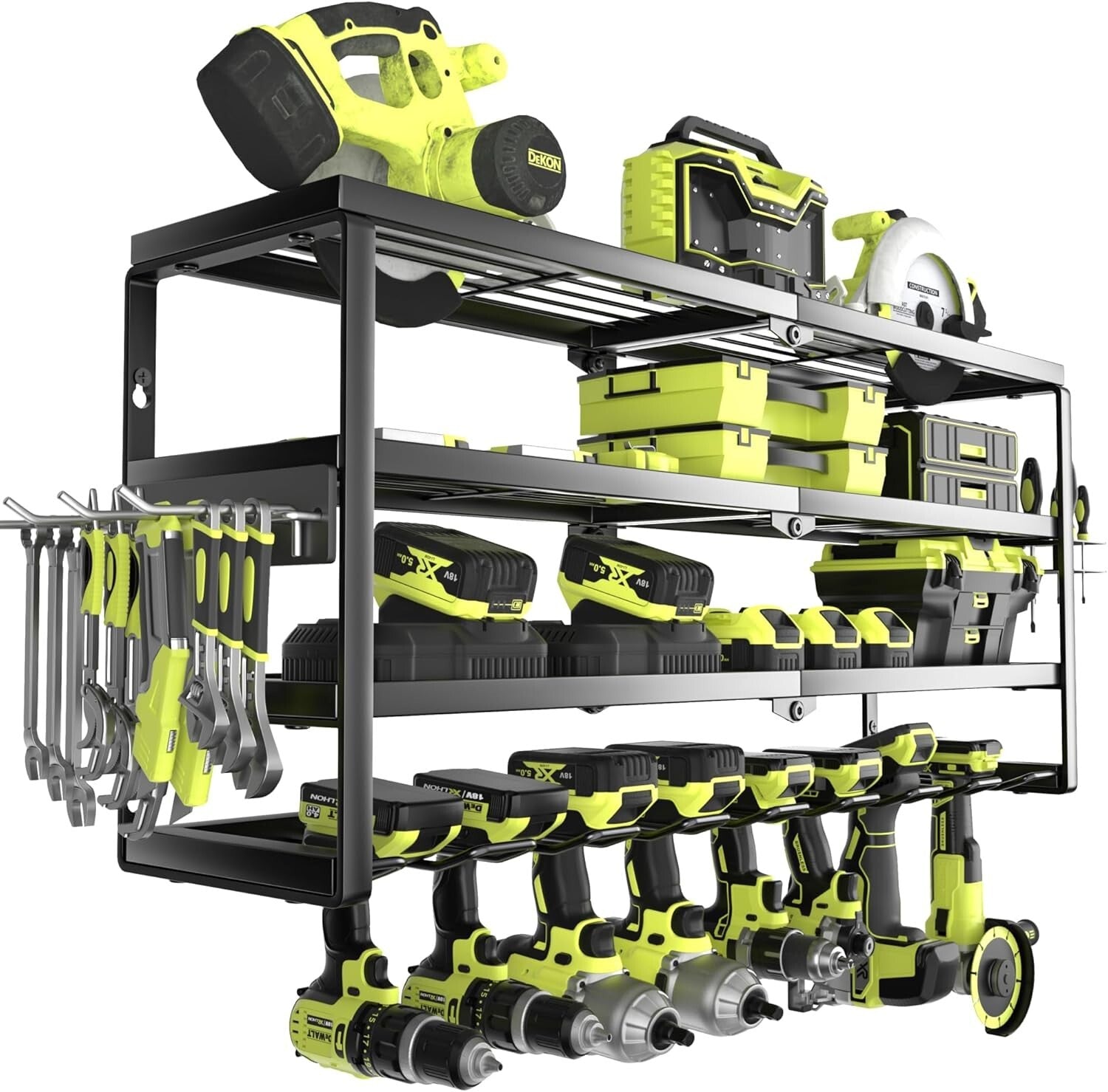 32-Inch Wall-Mounted Power Tool Organizer with Charging Station and 8 Slots