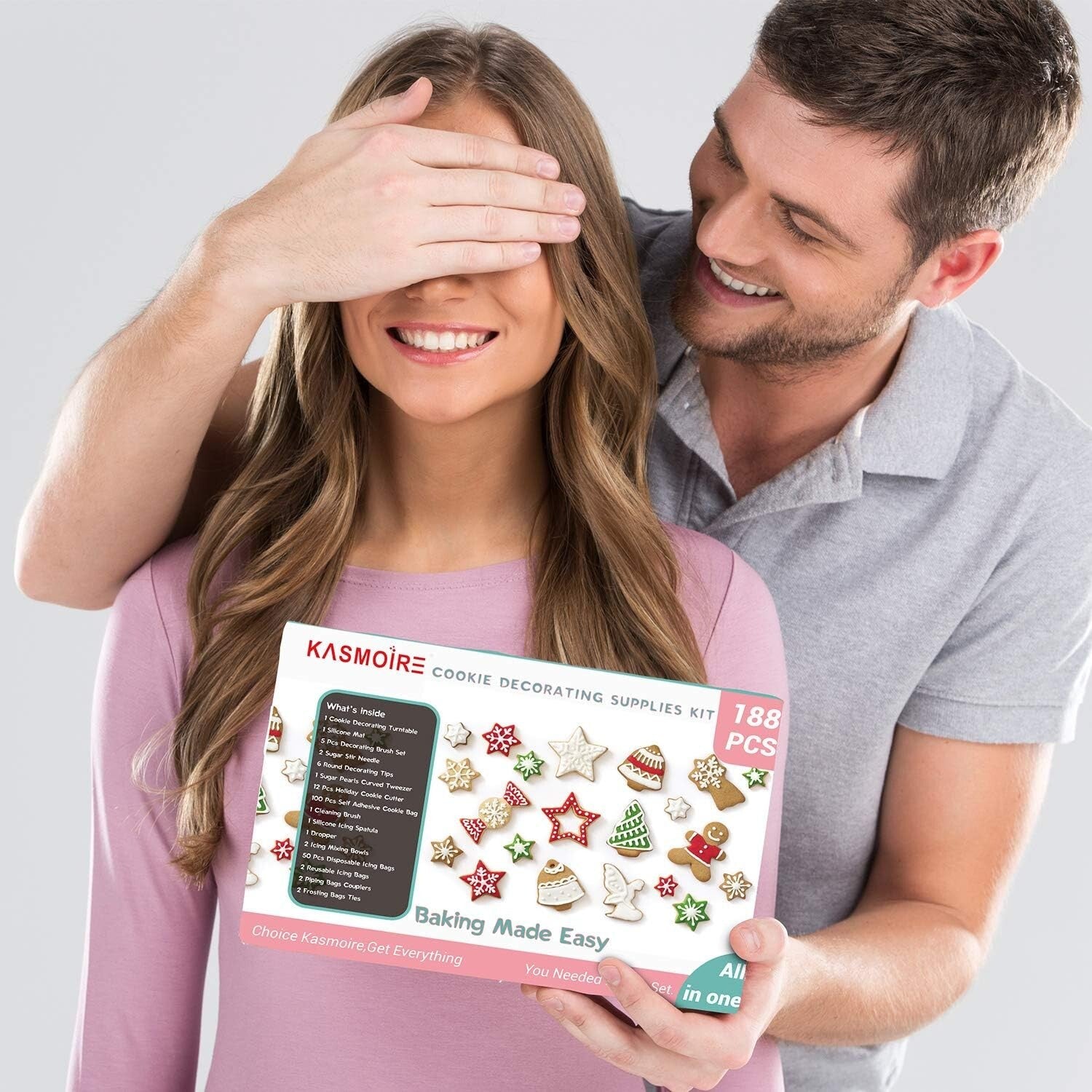 Holiday-Themed Cookie Decorating Set - 188 Pieces with Gift Box Included