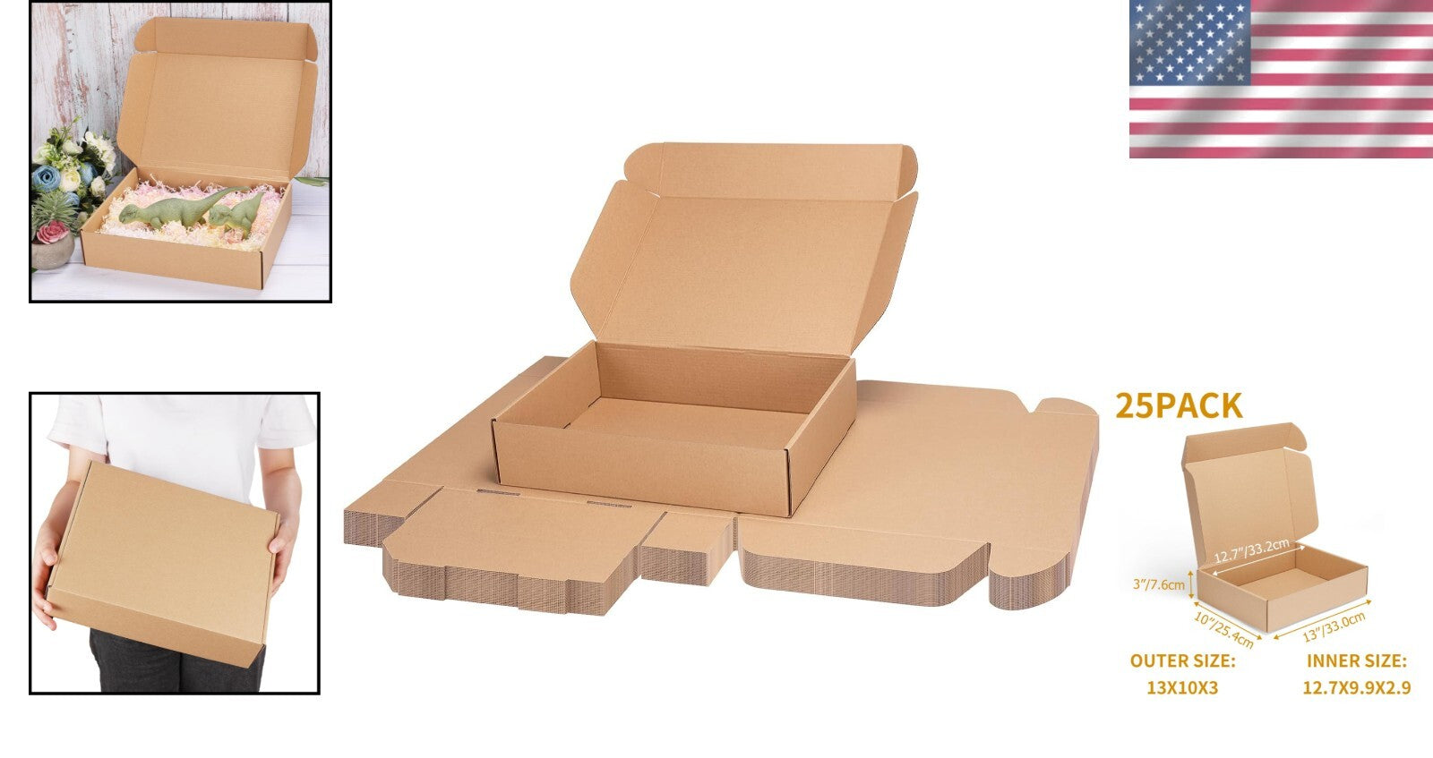 Bulk 25 Pack Tuck Top Shipping Boxes 13x10x3 - Ideal for Small Business Use