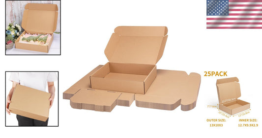 Bulk 25 Pack Tuck Top Shipping Boxes 13x10x3 - Ideal for Small Business Use