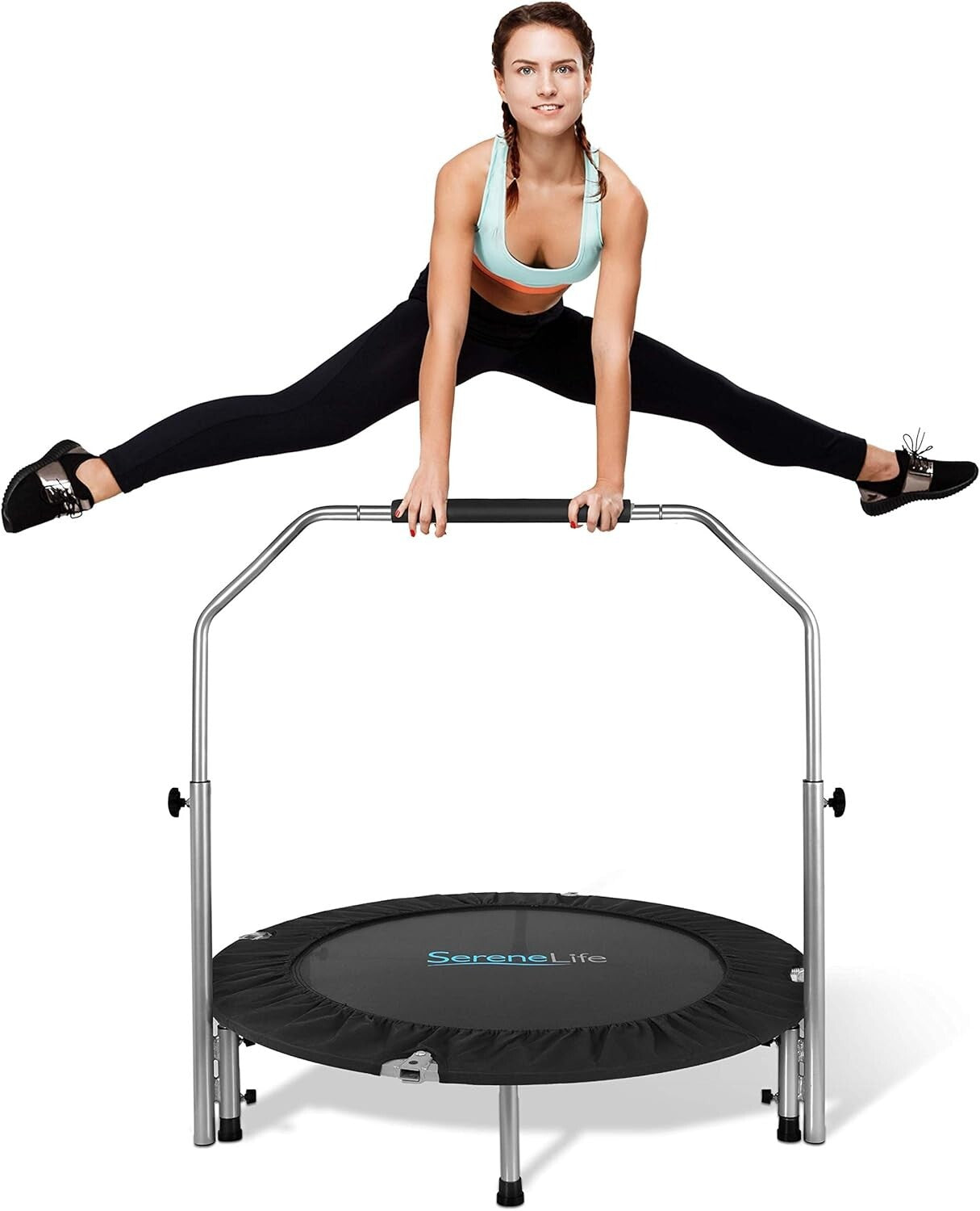 Adjustable Handle Foldable Mini Trampoline - Outdoor/Indoor Fitness Equipment