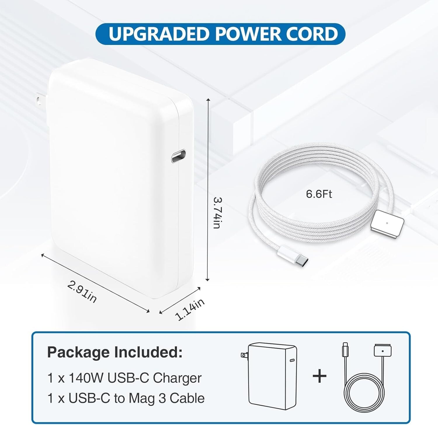 140W USB-C Magnetic Charger with LED Indicators - Compatible for MacBook Models
