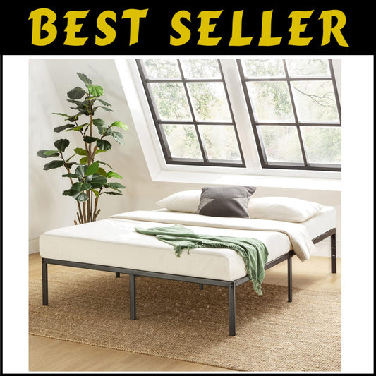 14-Inch Heavy-Duty Black Metal Platform Bed – Queen Size, No Box Spring Required
