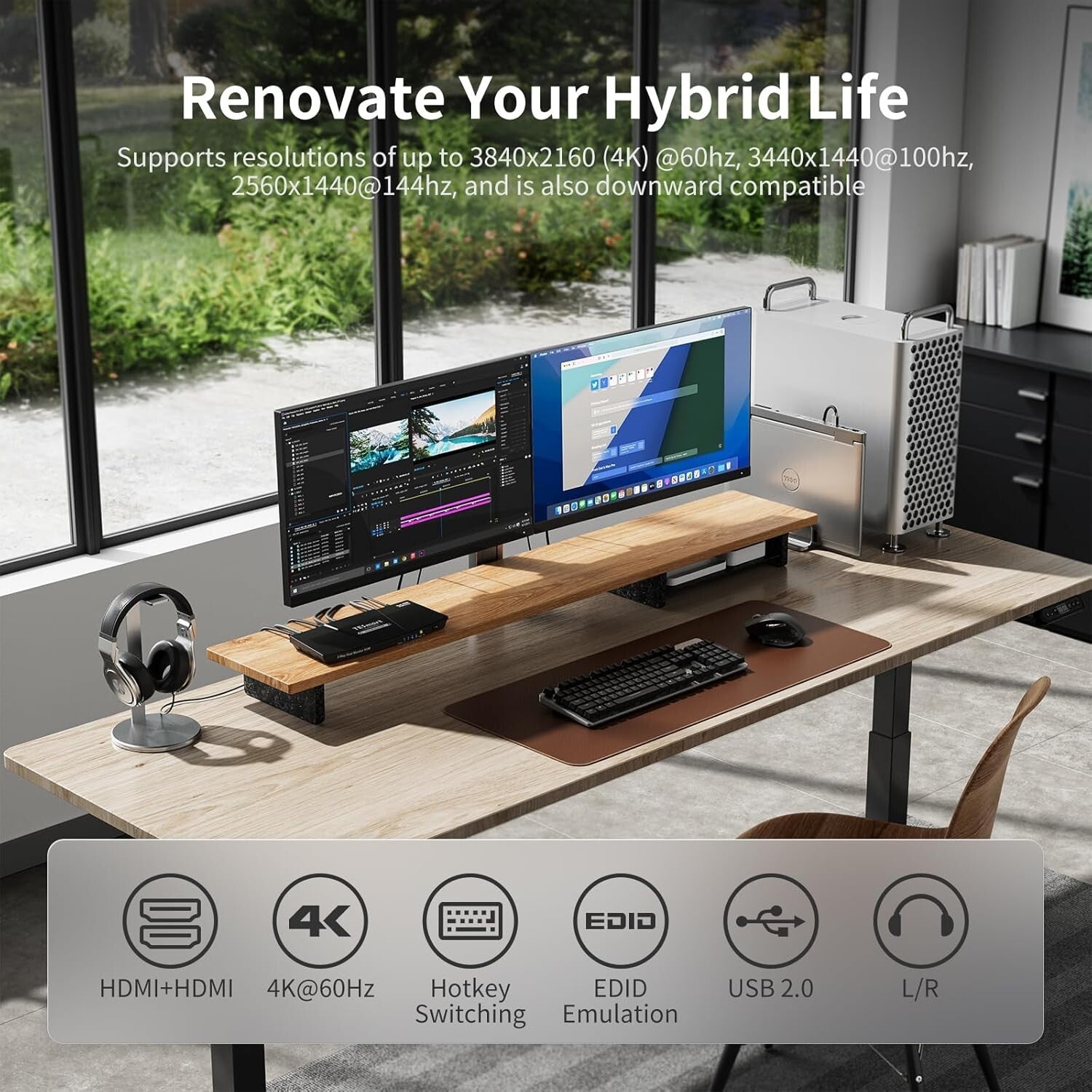 Versatile KVM Switch for Dual Monitors with Audio Output & Hot Plug - 12V Power