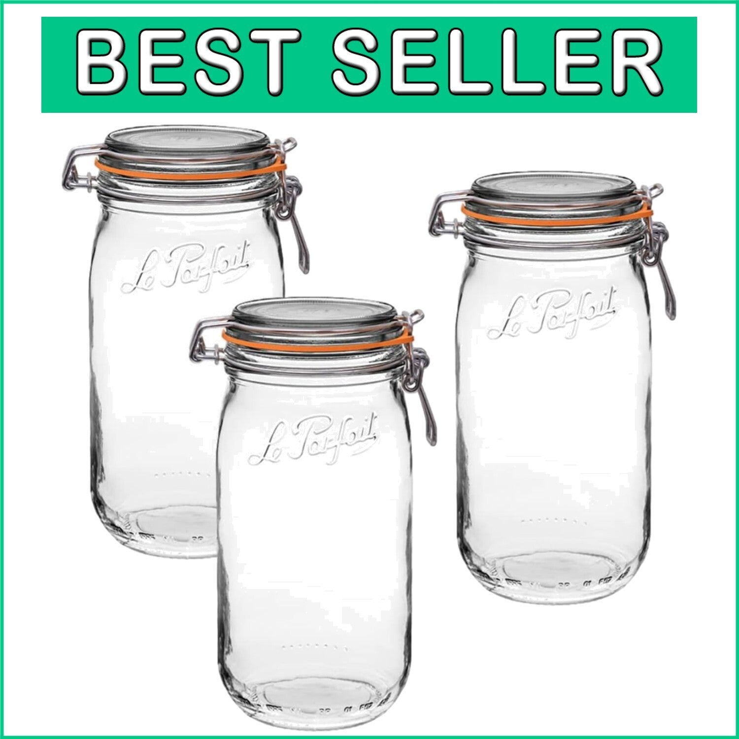 1.5L French Glass Canning Jars with Airtight Lids - Stackable & Dishwasher Safe