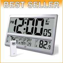 Load image into Gallery viewer, Versatile Jumbo LCD Atomic Clock with Dual Installation &amp; Weatherproof Sensor