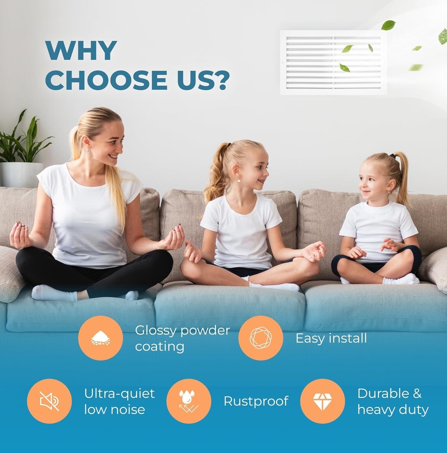 Quiet Operation 20 x 12 Inch AC Transfer Grille - Easy Install & Lightweight