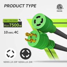 Load image into Gallery viewer, 30 Amp Generator Extension Cord - 50 Feet, NEMA L14-30, Safe &amp; Durable Design