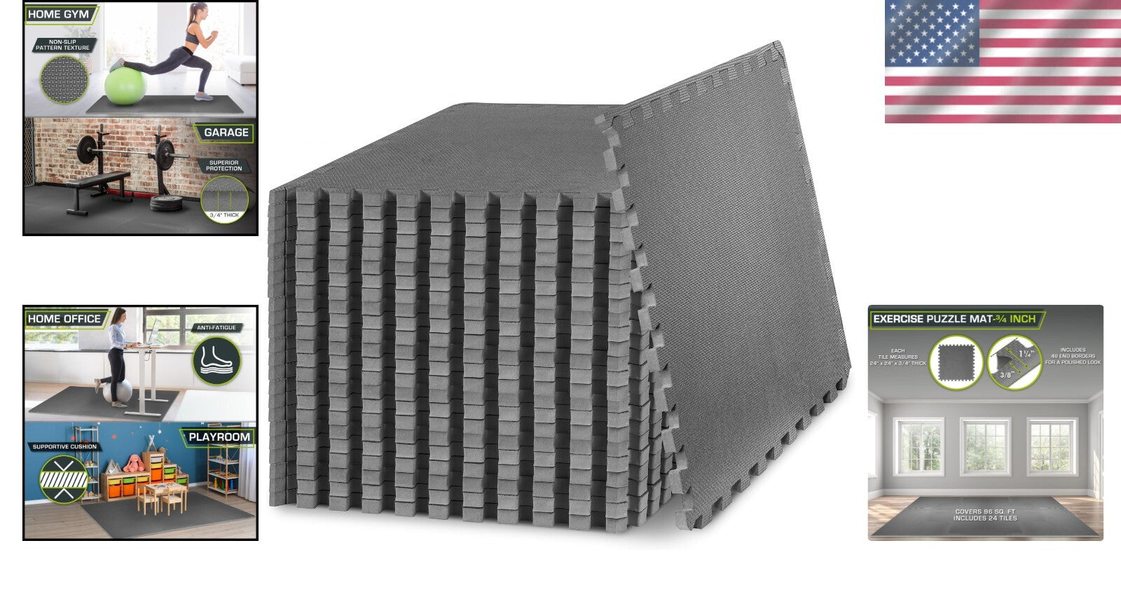 Cushioned 24 Tile Interlocking Exercise Mat - Protective Floor Covering in Blue