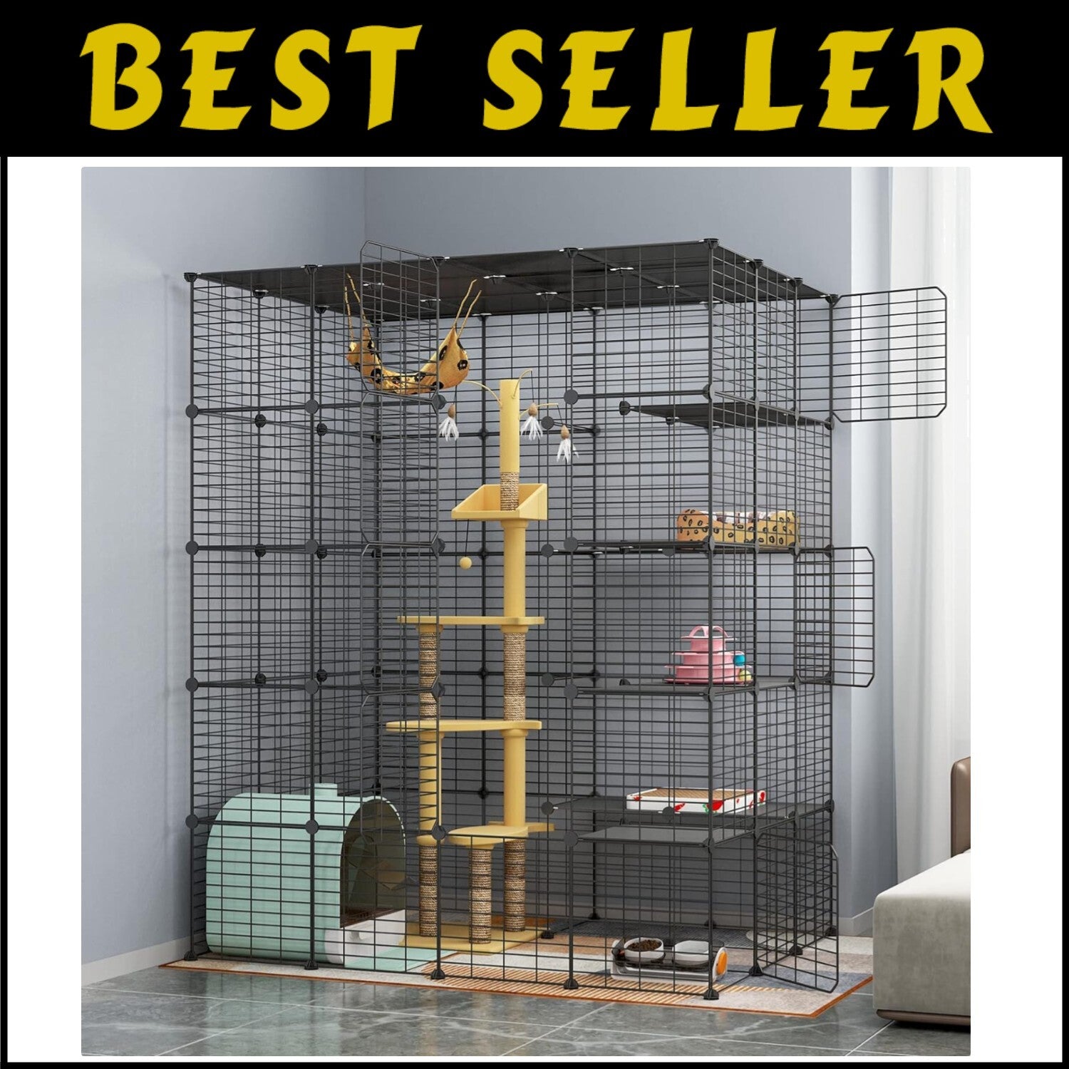 Multi-Pet Metal Cat Cage with 6 Access Points - Ideal Playpen for Cats & More