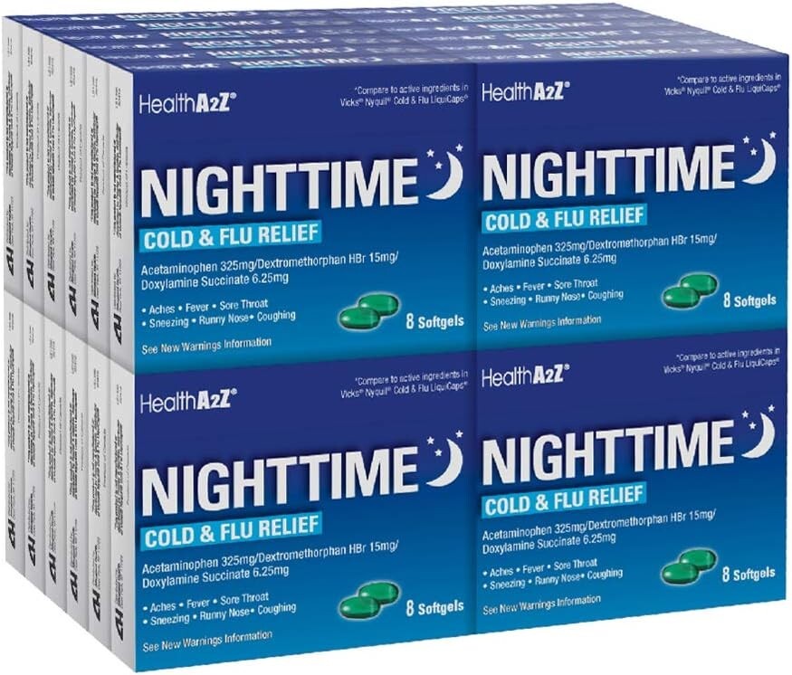Nighttime Relief for Cold & Flu - 192 Non-Drowsy Softgels for Multiple Symptoms