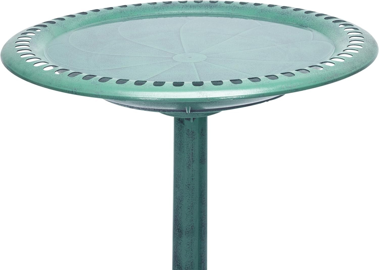 Elegant 28" Tall Outdoor Birdbath with Scrollwork - Aged Green Garden Accent