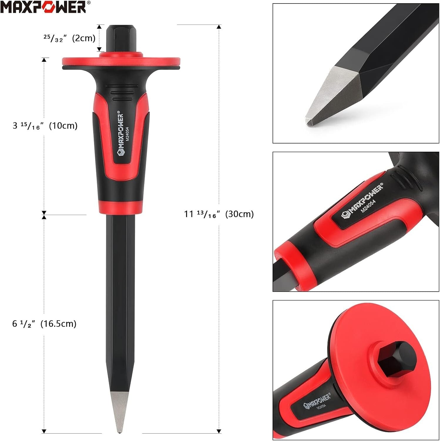 Durable Masonry Chisels: 11" Point & Flat, 8" Brick Chisel with Hand Guard