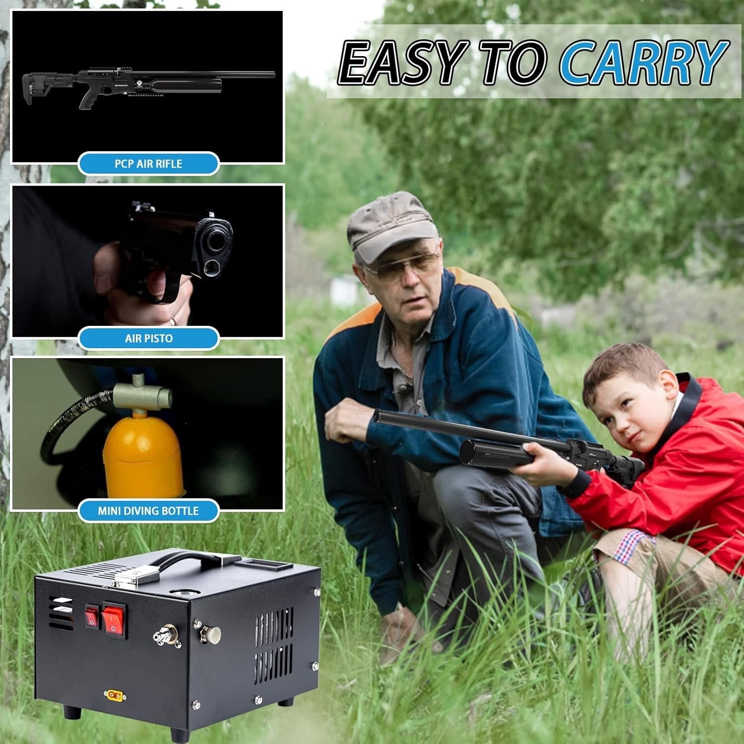 Lightweight 12v/110v High Pressure PCP Air Compressor for Air Guns & Paintball