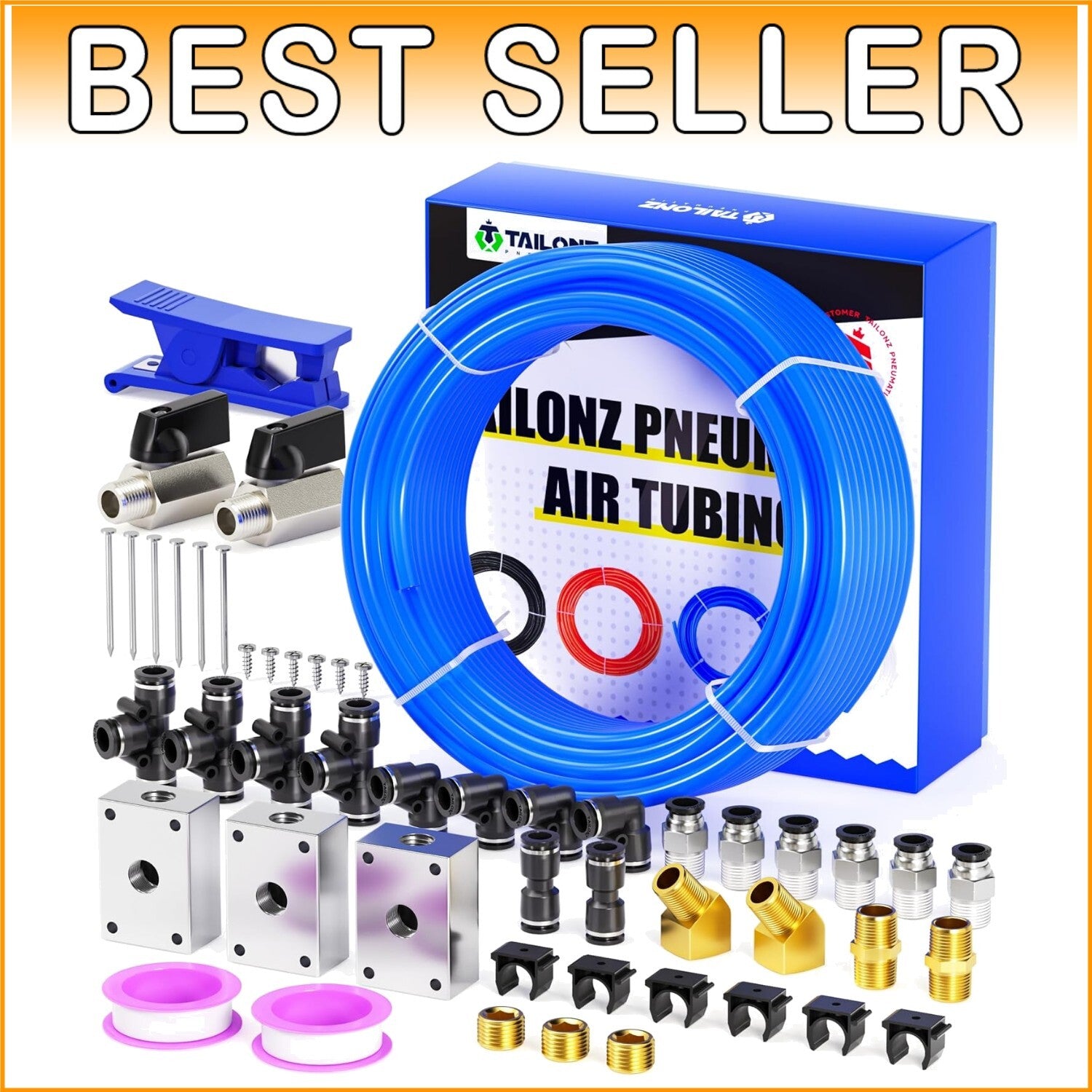 Blue 1/2 Inch OD PU Air Tubing Kit - 32M (100ft) for Pneumatic Applications