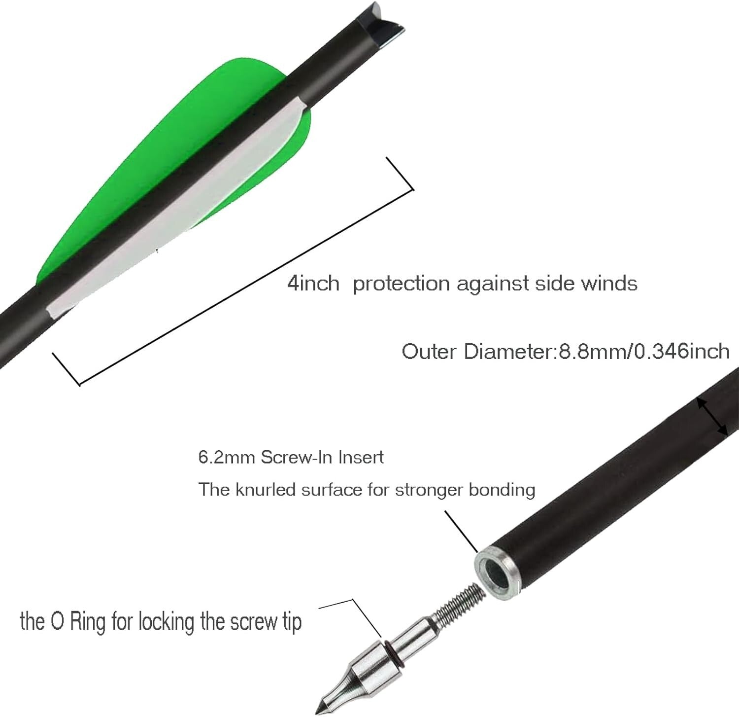 20 Inch Carbon Crossbow Bolts 12 Pack & Broadheads Kit for Precise Hunting