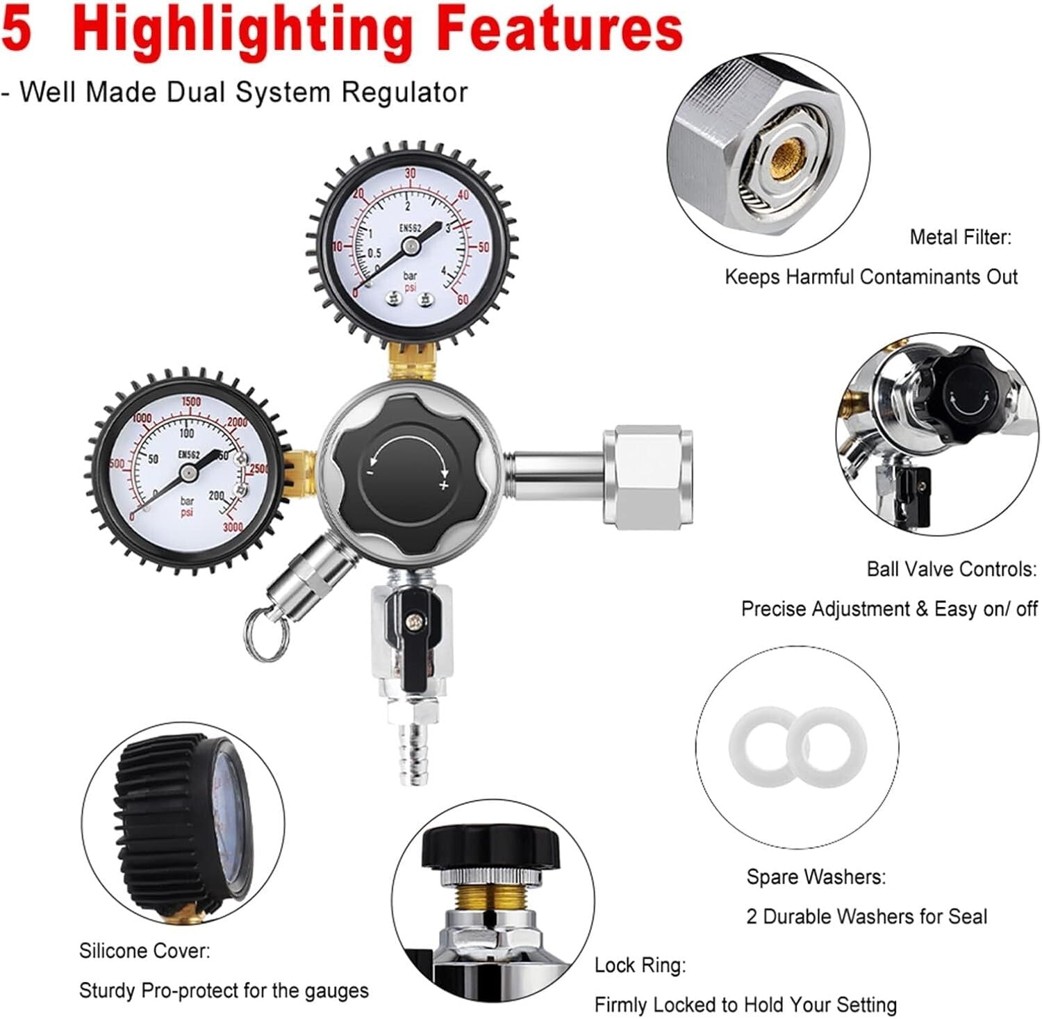 CGA-320 Standard CO2 Keg Regulator with Ergonomic Controls and Leak-proof Design