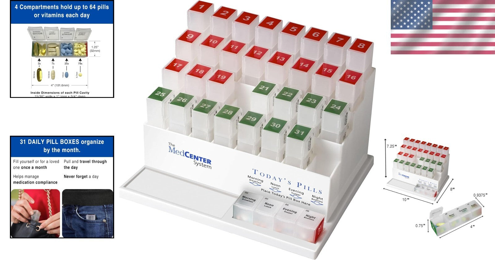 FSA HSA Eligible 31-Day Monthly Pill Organizer with 4 Times a Day Compartments