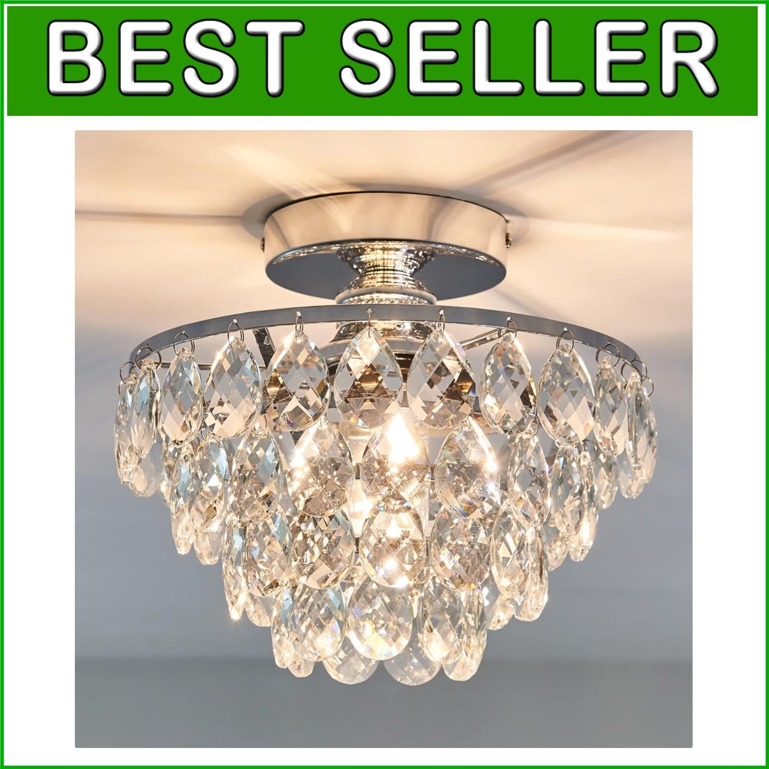 Elegant Small Crystal Chandelier Ceiling Light - Modern Semi Flush Mount Fixture