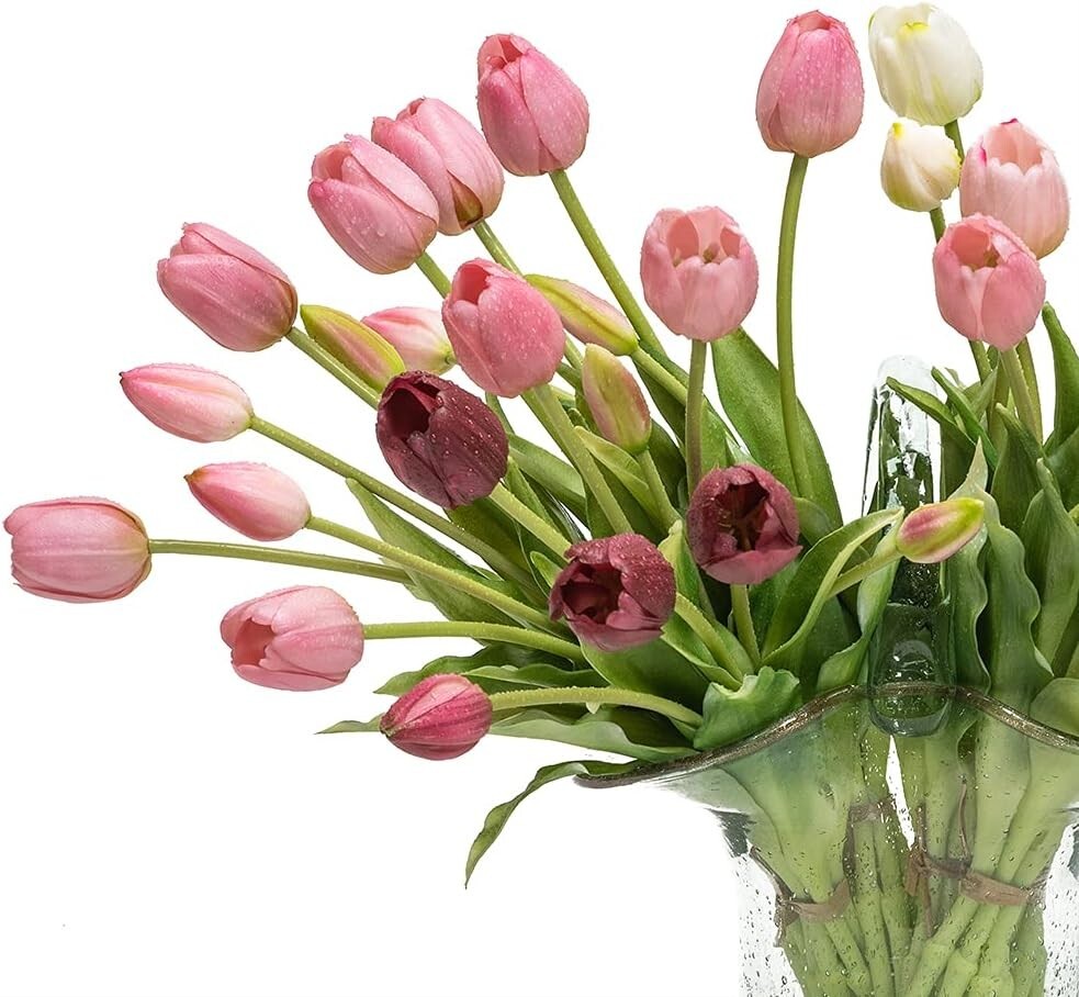 Flexible Stems Real Touch Artificial Tulips - 40pcs for DIY Floral Arrangements