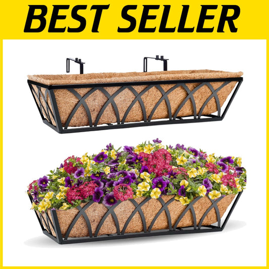 Durable 24-Inch Hanging Metal Planters with Coco Liner for Outdoor Gardens