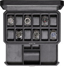 Load image into Gallery viewer, Modern 12-Slot Watch and Jewelry Organizer with Microsuede Liner, Black/Grey