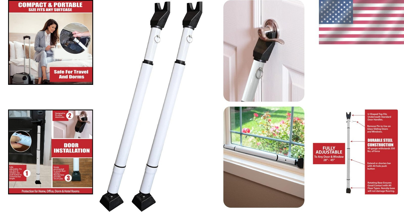 Portable Adjustable Door Bar - Ultimate 40-Gauge Security for Home & Travel