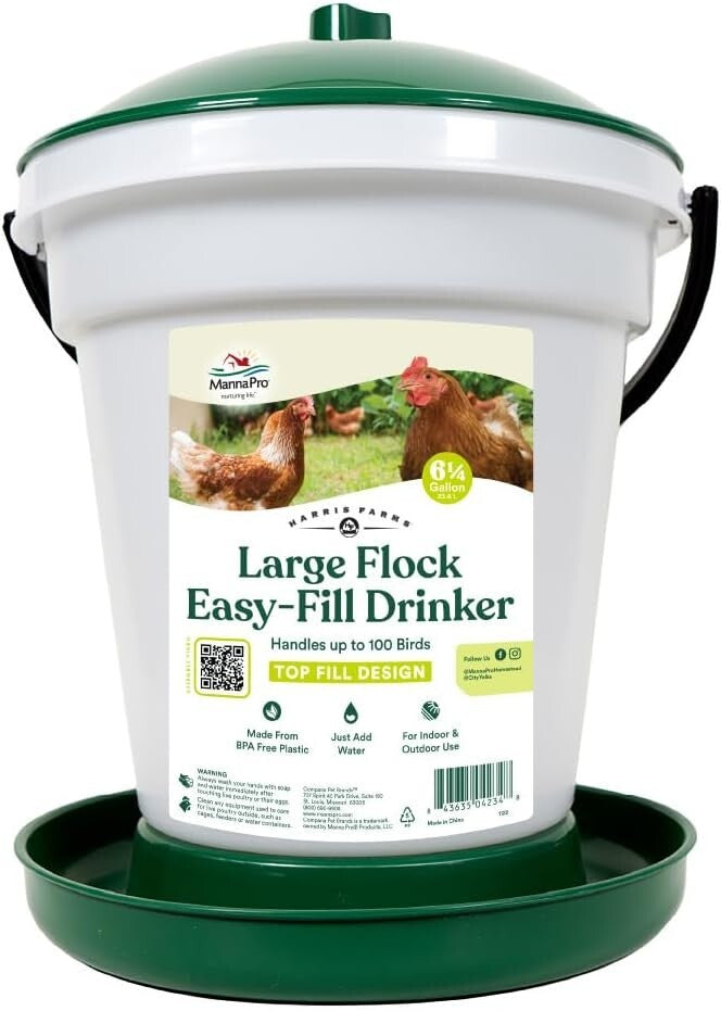 Easy-Fill Poultry Drinker - 6.25 Gallon BPA-Free with Convenient Carrying Handle