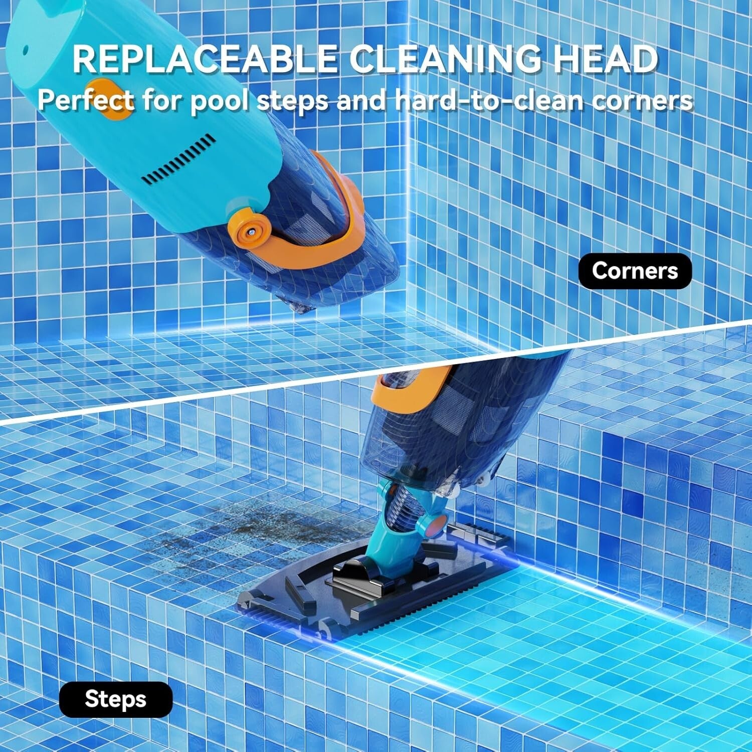 Cordless Handheld Pool Vacuum with Telescopic Pole - 60 Mins Runtime, Lake Blue