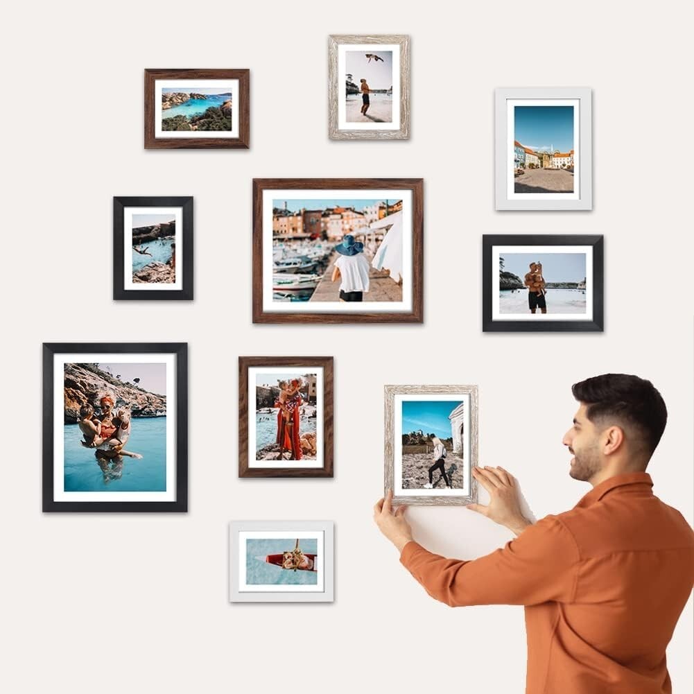 Elegant Distressed Photo Frame Set - 10 Multi-Color Frames for Wall/Table