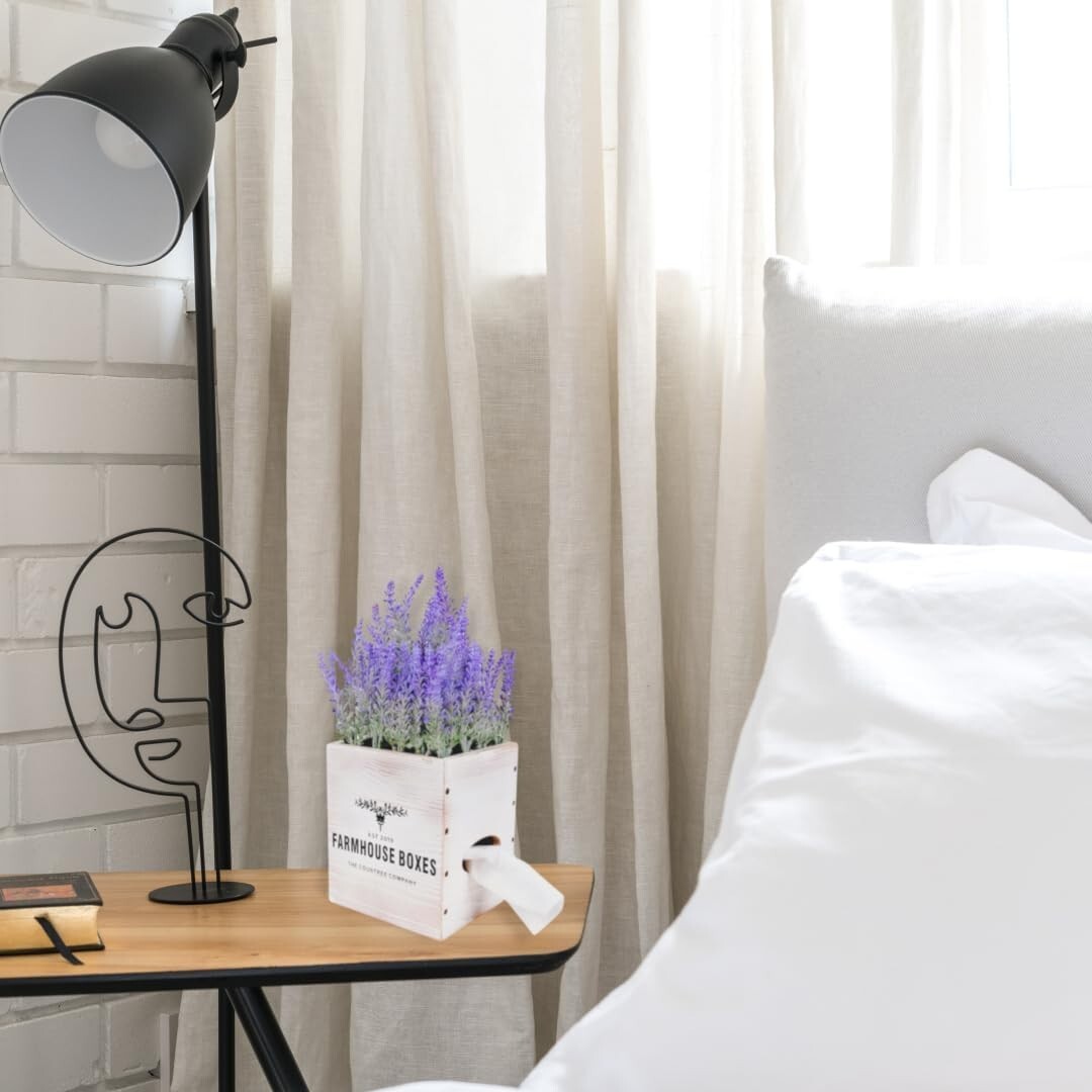 Charming Square Tissue Box Cover with Potted Lavender - Rustic Decor Essential