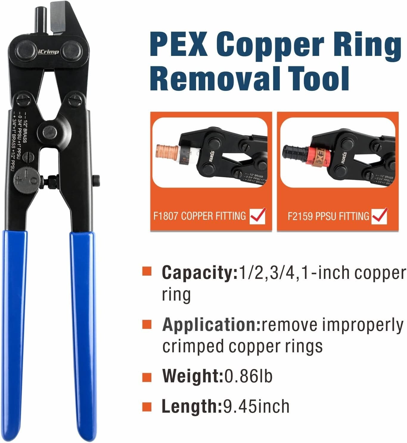 iCrimp PEX and Copper Crimping Tool Kit for 3/8 to 1-inch Pipes - Compact Design