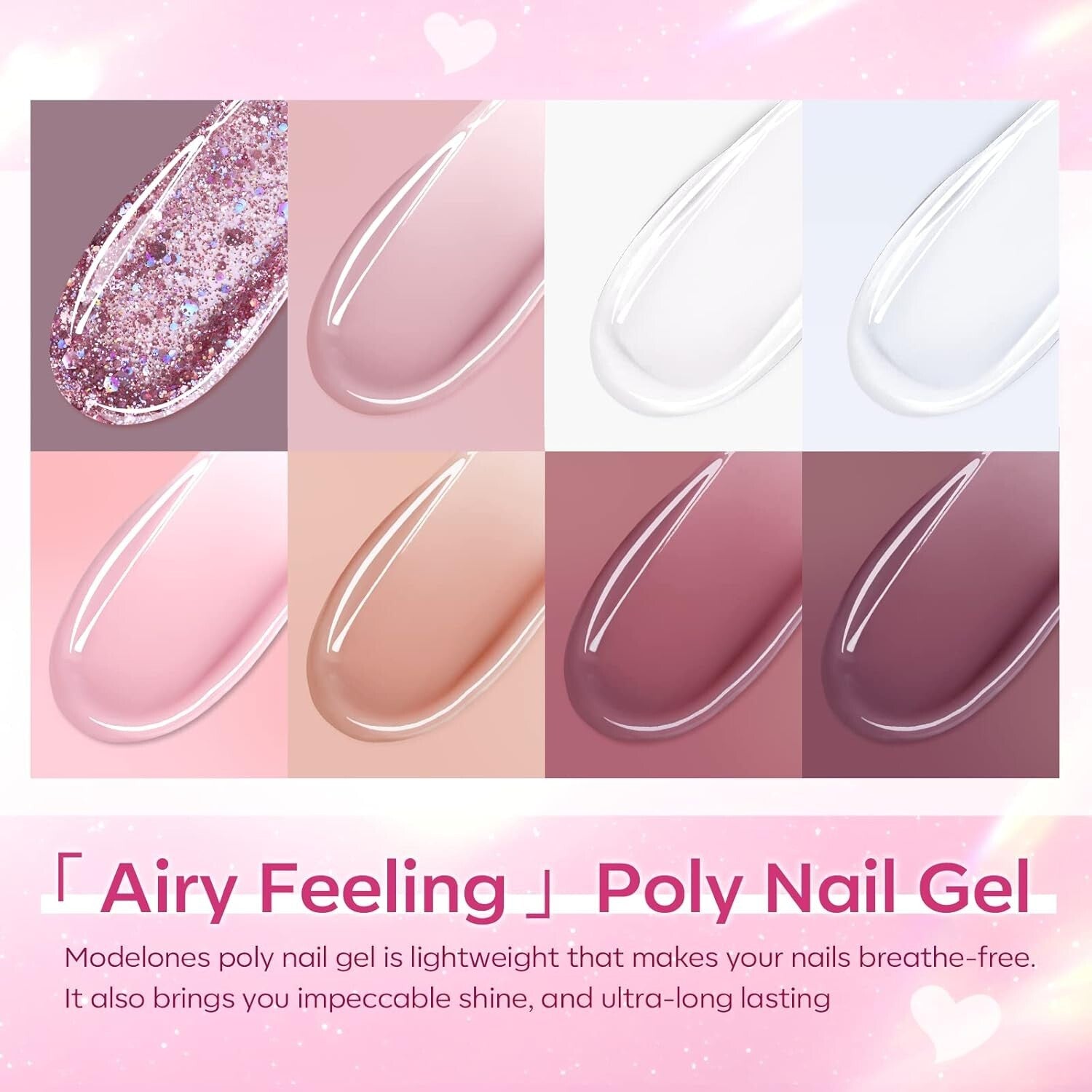 Complete 8 Rosy Pink Poly Nail Gel Kit with 48W UV/LED Lamp - Perfect Home Ma...