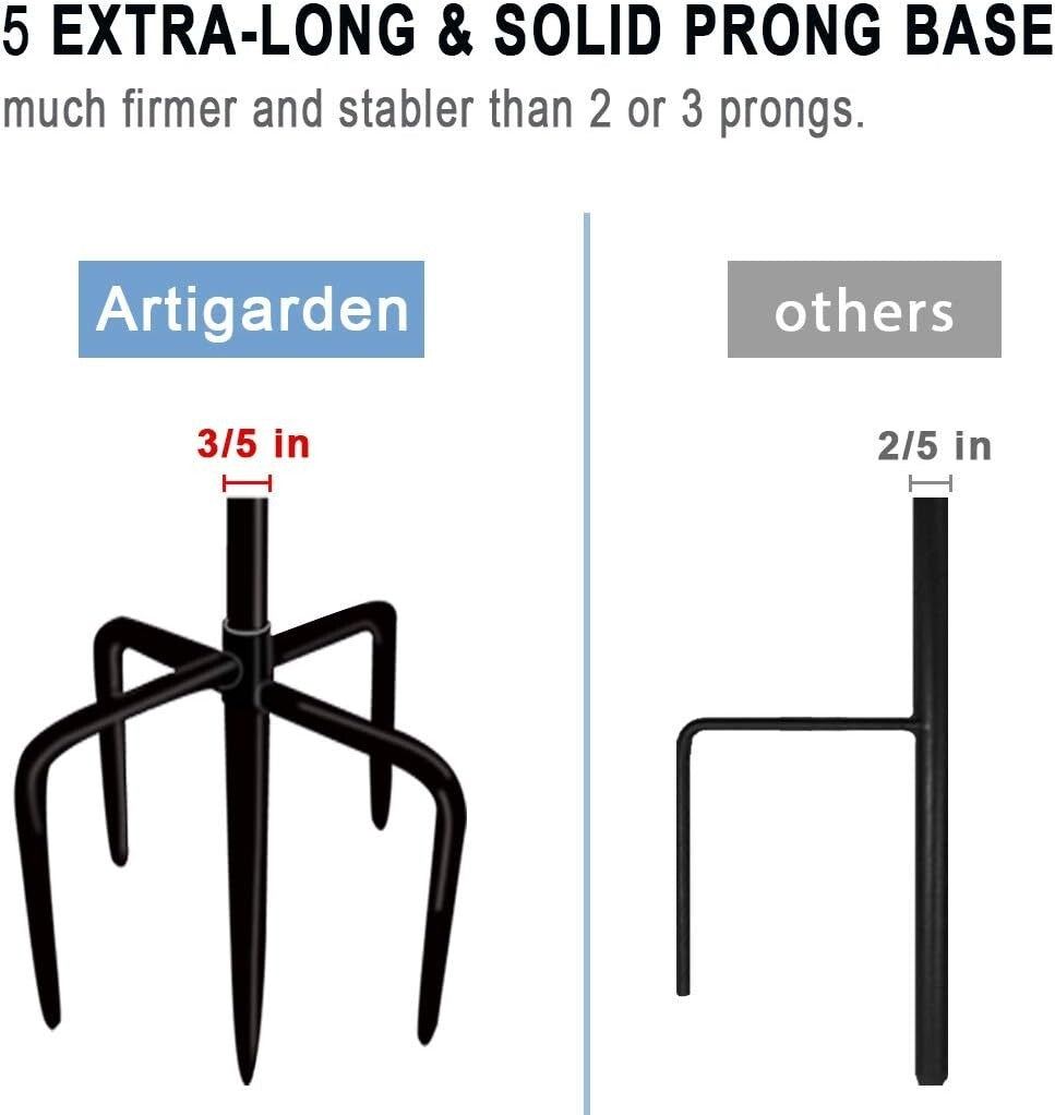 Elegant Black Outdoor Shepherd Hooks - Adjustable 5-Prong Garden Poles for Decor