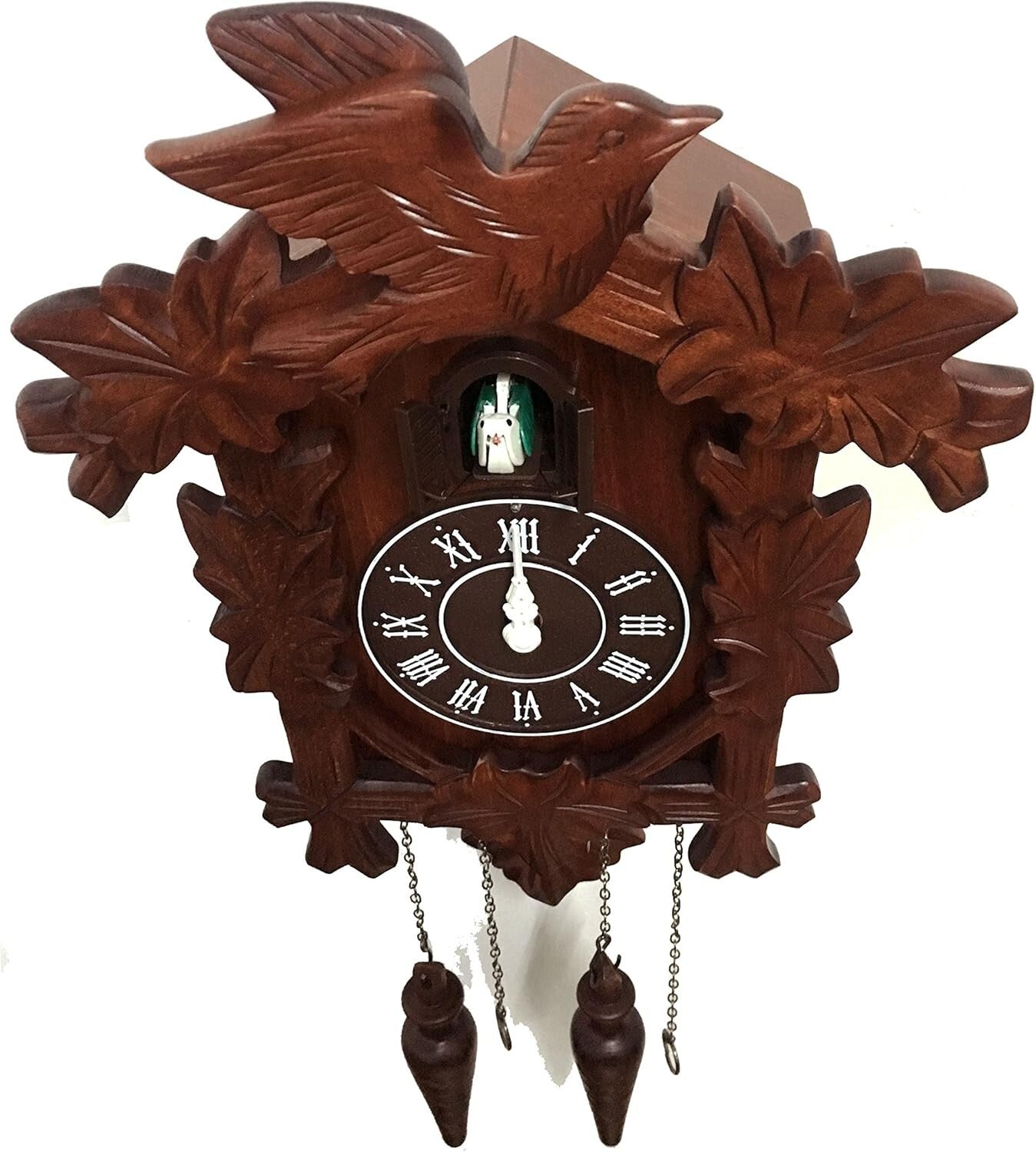 Authentic Hand-Carved Wooden Cuckoo Clock - Night Mode & Adjustable Volume