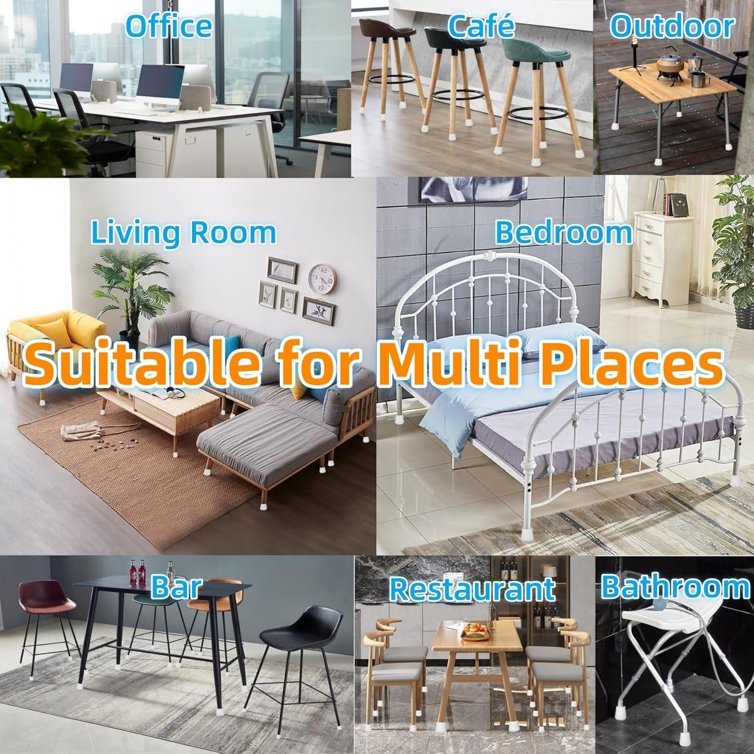 64-Pack Non-Slip Rubber Chair Leg Caps 1-1/4” Inner Diameter - Floor Protector