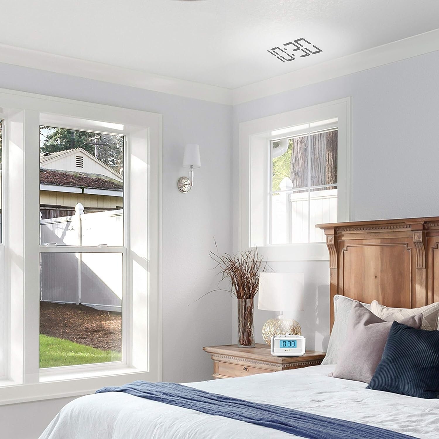 Dual Alarm Digital FM Clock Radio with LED Projection and White Noise Machine