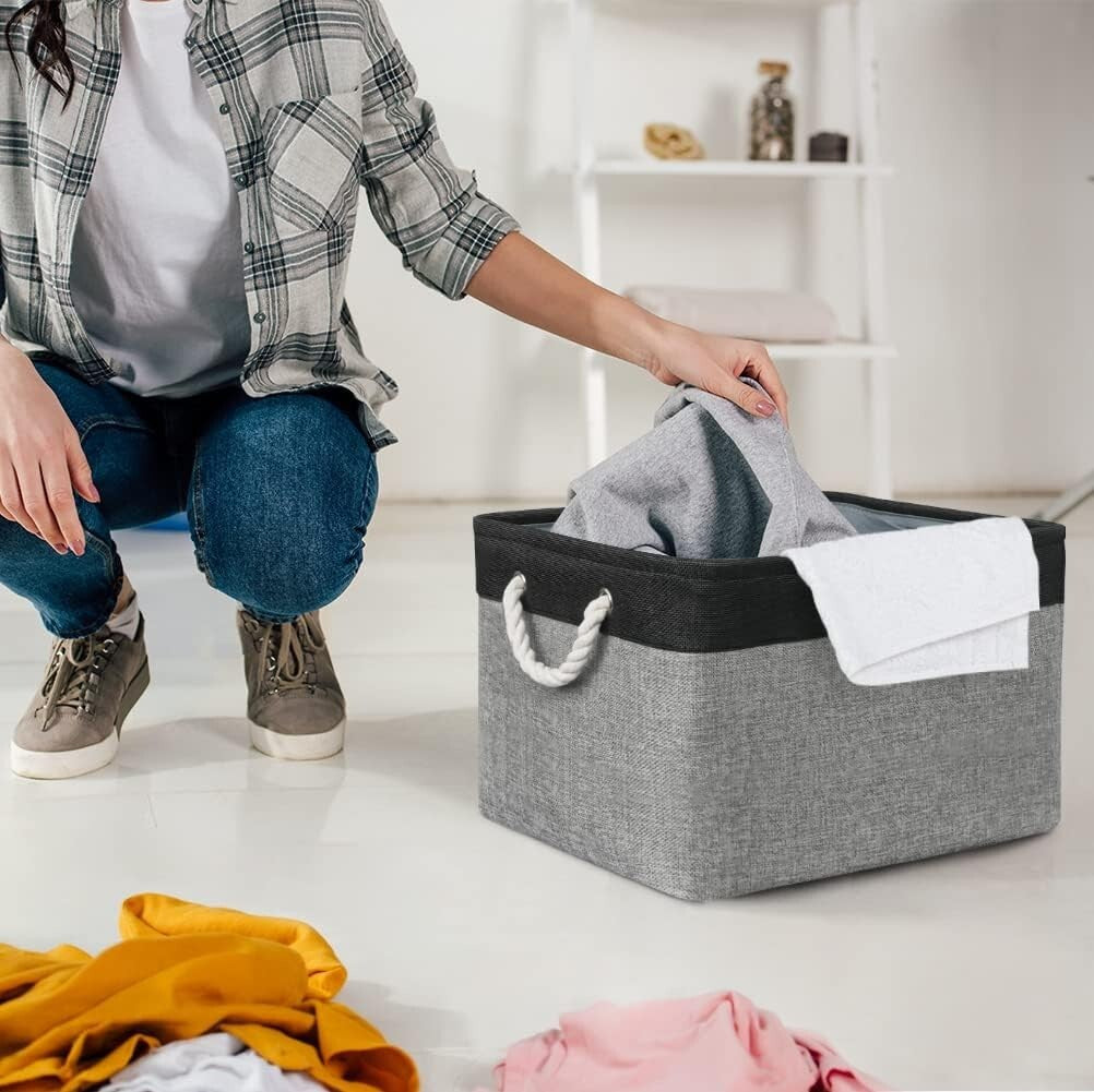 Elegant 2-Pack Organizing Bins – 17x15x12 Inch Fabric Baskets with Rope Handles