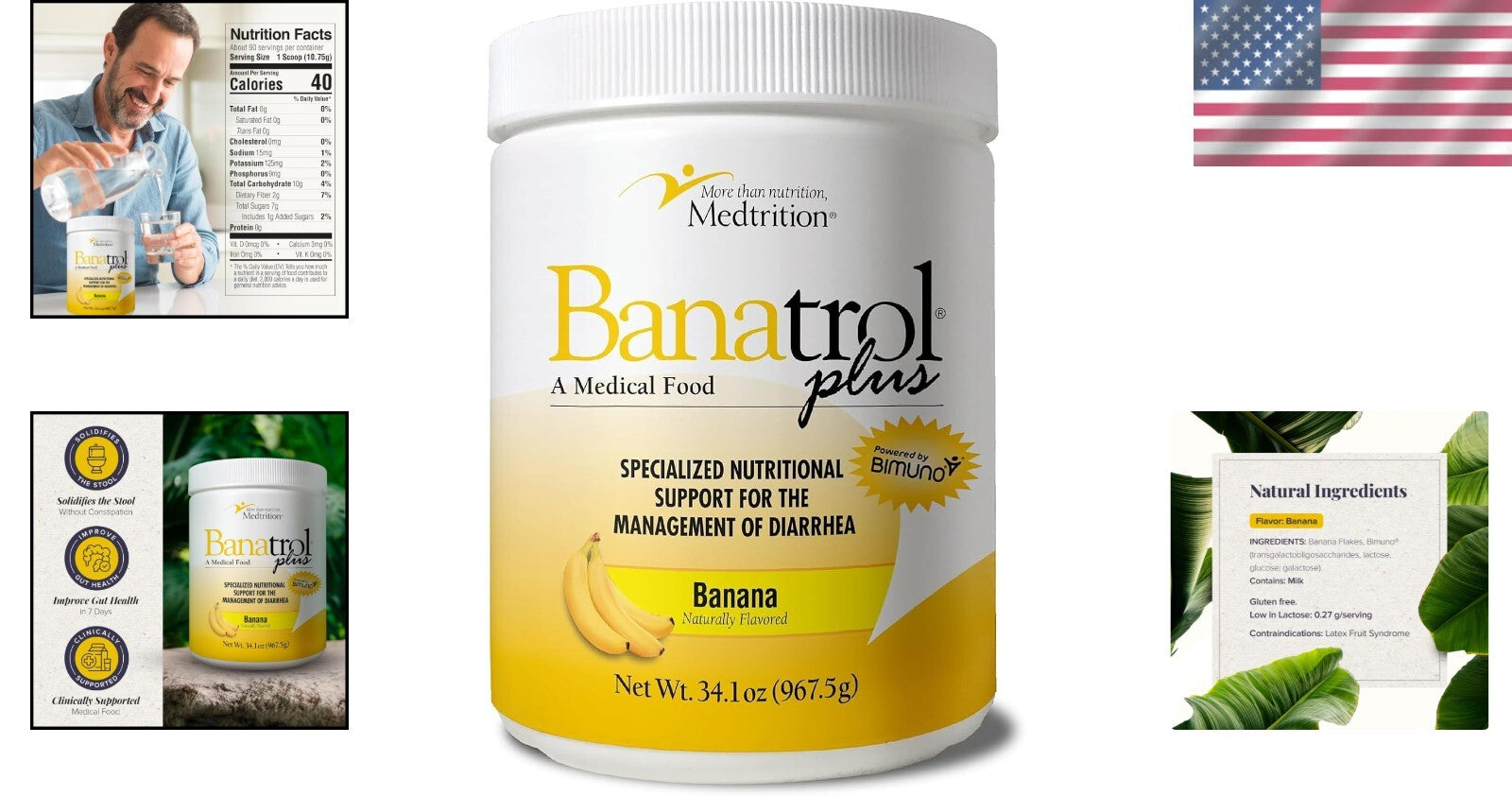 Banatrol Natural Anti-Diarrheal with Prebiotics - 90 Servings of Banana Relief